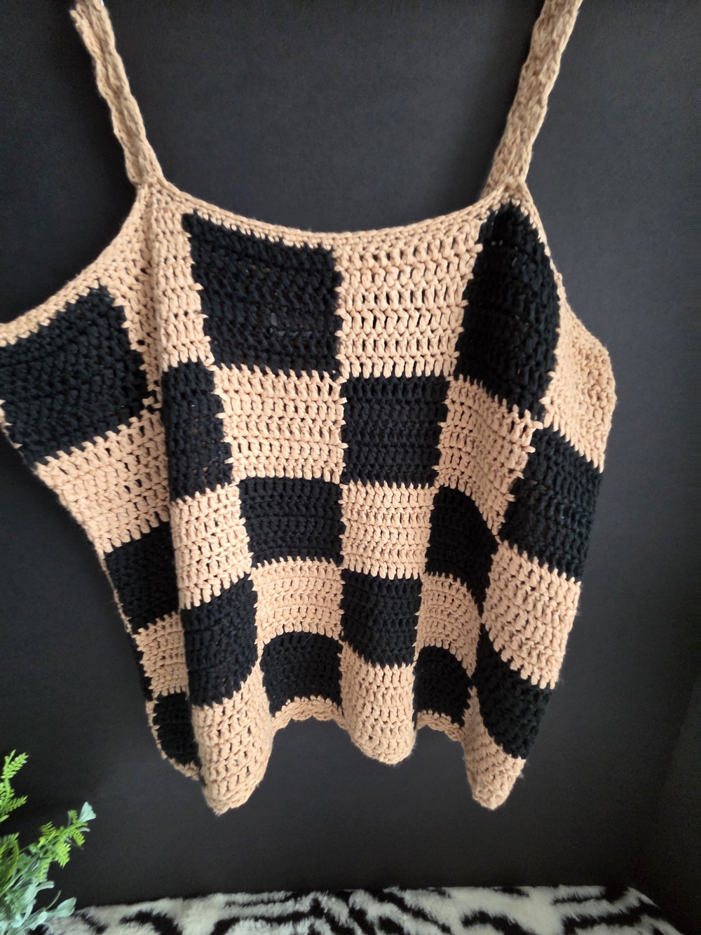 Pink Lily Crochet Checkerboard Camisole - Black and Tan. Size L - Picture 2 of 7